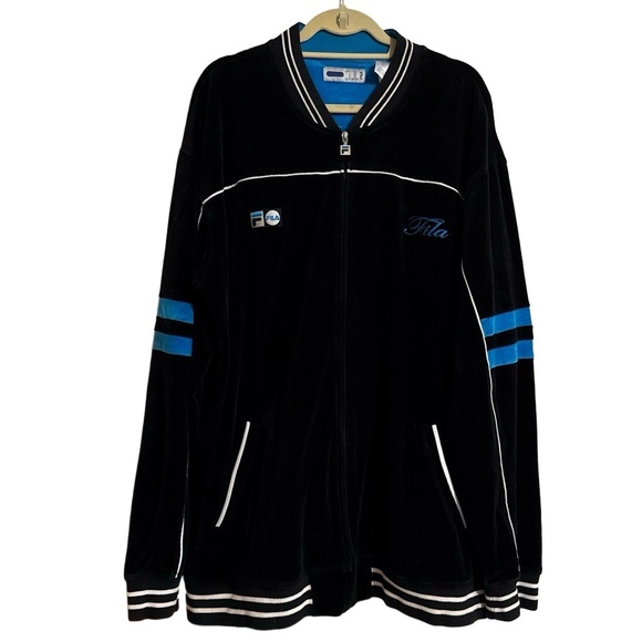 Fila Track Jacket Mens 3XL Black Blue White Velour Retro Full Zip Vintage - Picture 1 of 5